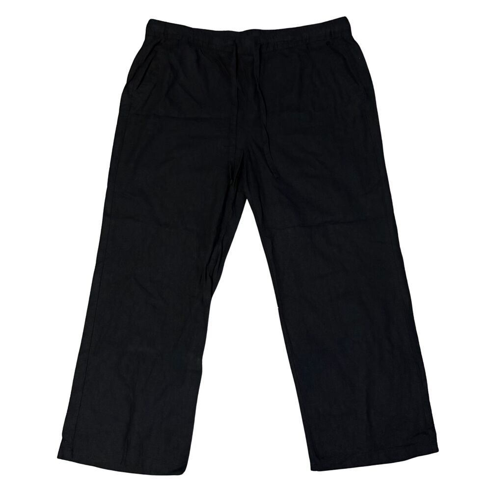 Old Navy Linen Blend Pants Womens XL Black Wide Leg High Rise Loose Pockets